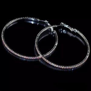 Large Silver Iridescent Crystal Hoop Earrings